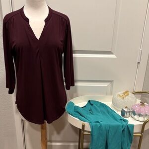 2 Women's Burgundy and Teal Blouses